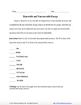 renewable nonrenewable resources worksheet
