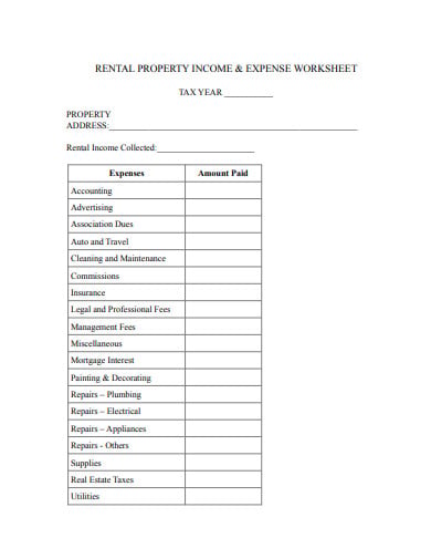 rental expenses worksheet