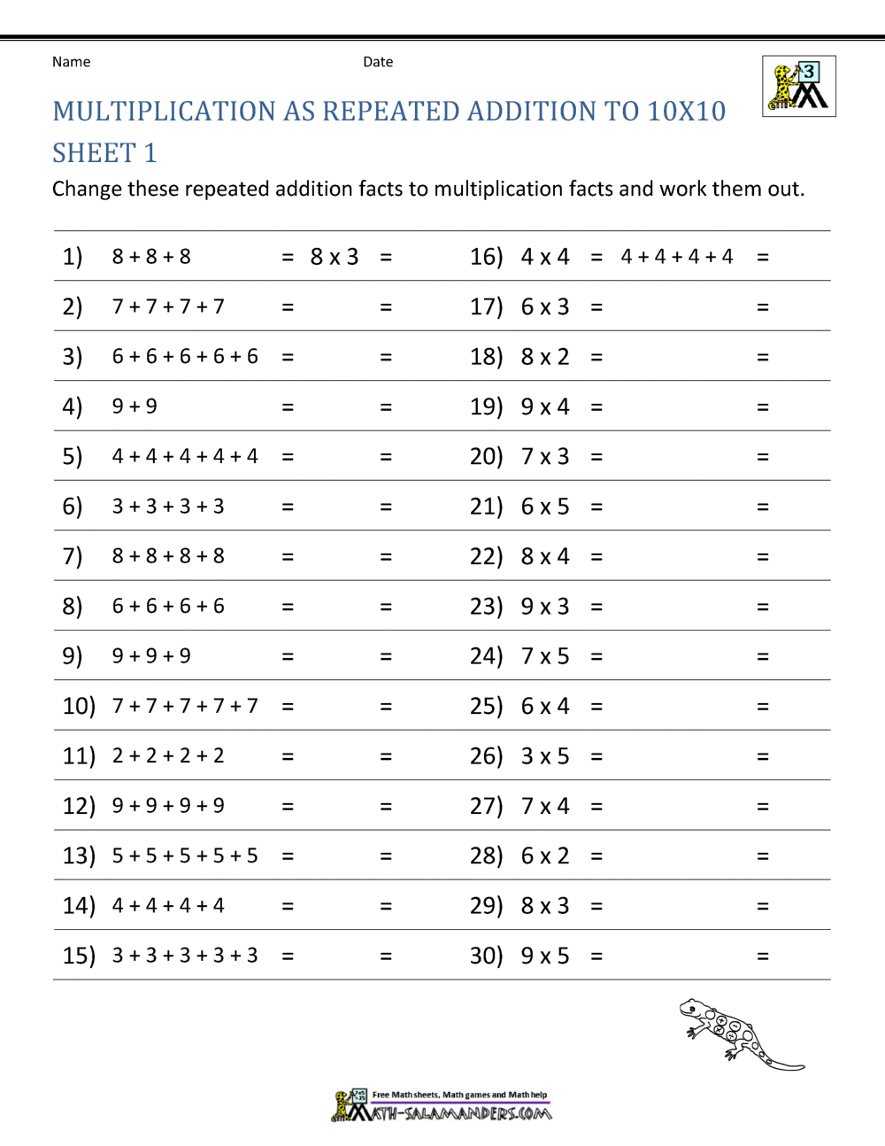 repeated addition for 3rd grade