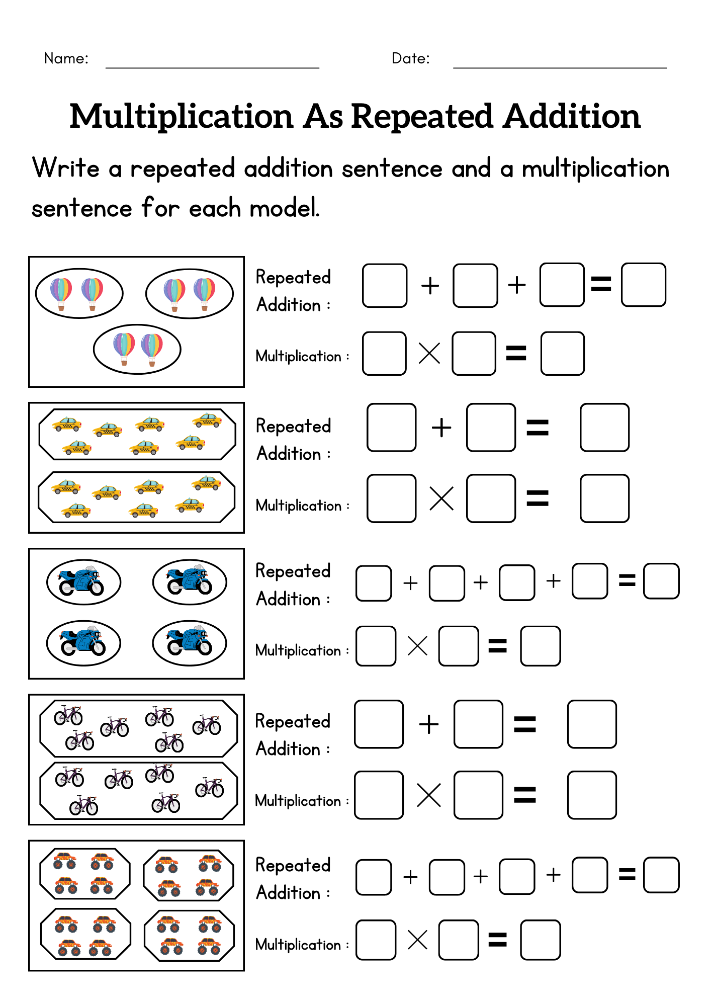 Write Multiplication as repeated addition activities worksheet for ...