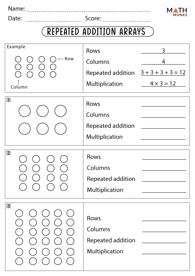 Multiplication Arrays and Repeated Addition Worksheets - Math Monks