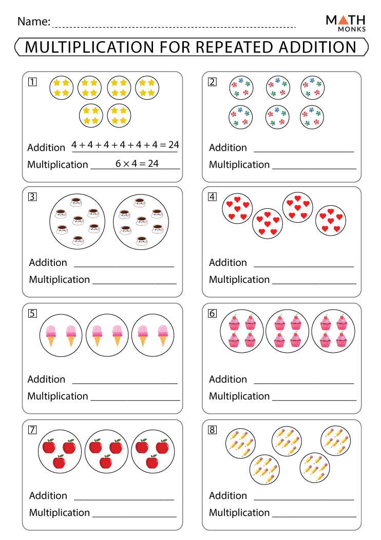 Multiplication Arrays and Repeated Addition Worksheets - Math Monks ...