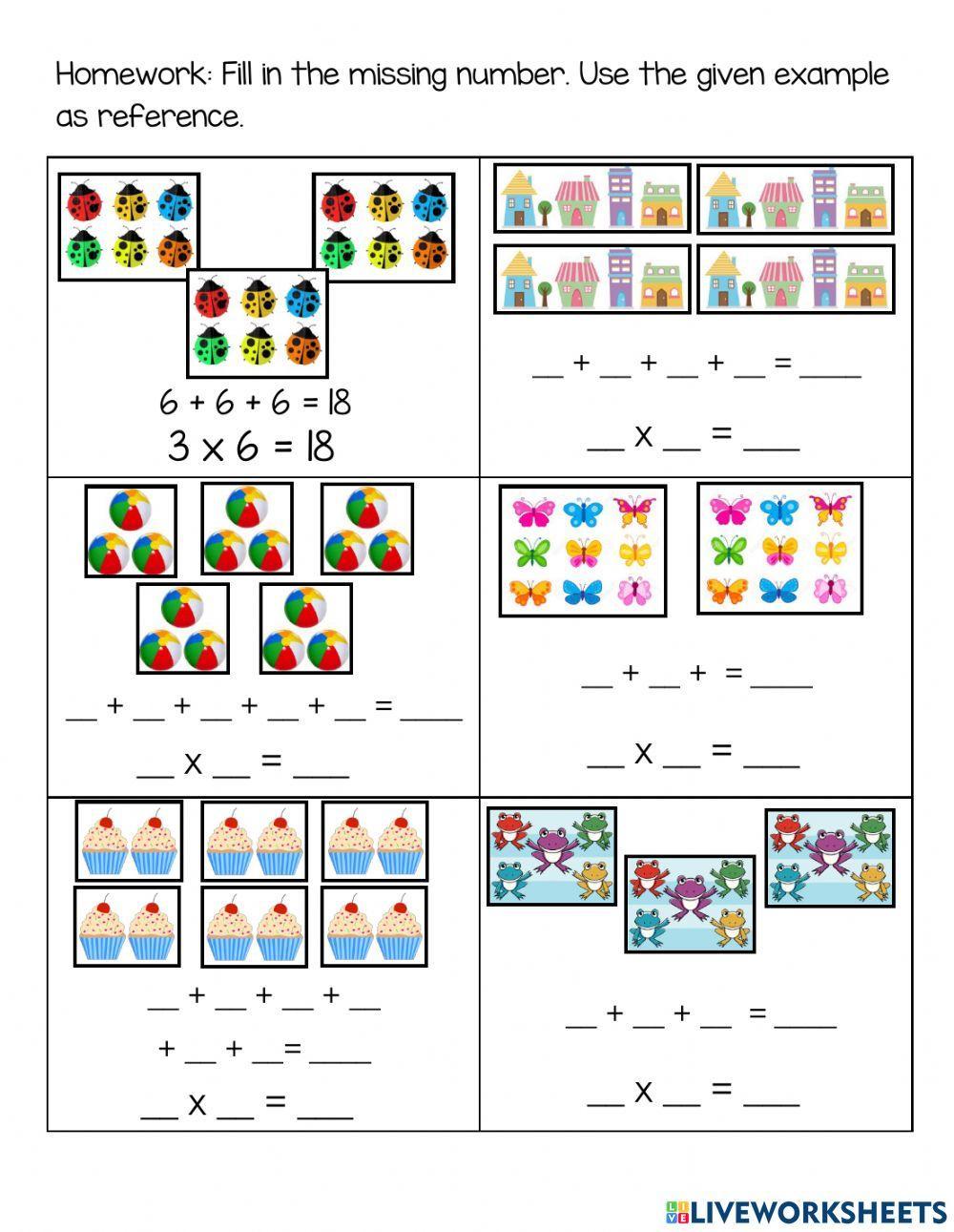 Multiplication Sentence Repeated Addition worksheet | Live Worksheets ...