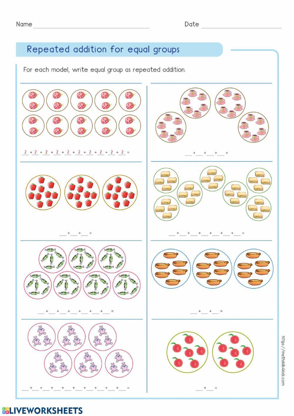 repeated addition worksheet for 2nd