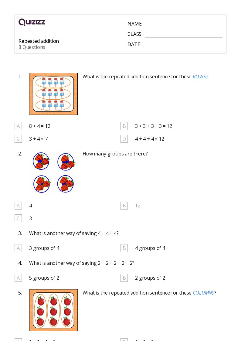 repeated addition worksheet for grade 1