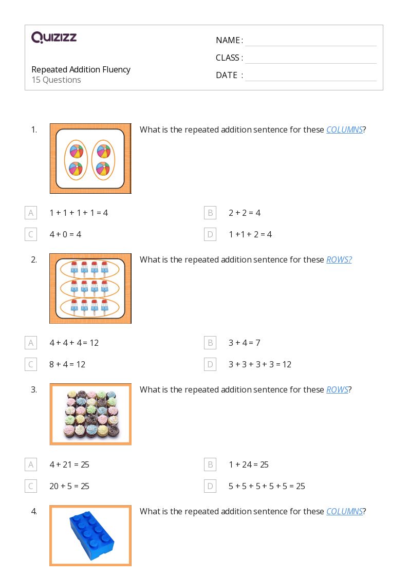 repeated addition worksheet for grade