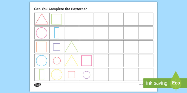 Repeating Pattern Worksheet / Worksheets (Shapes) - Twinkl