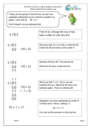 Written division using repeated subtraction - Division Maths ...