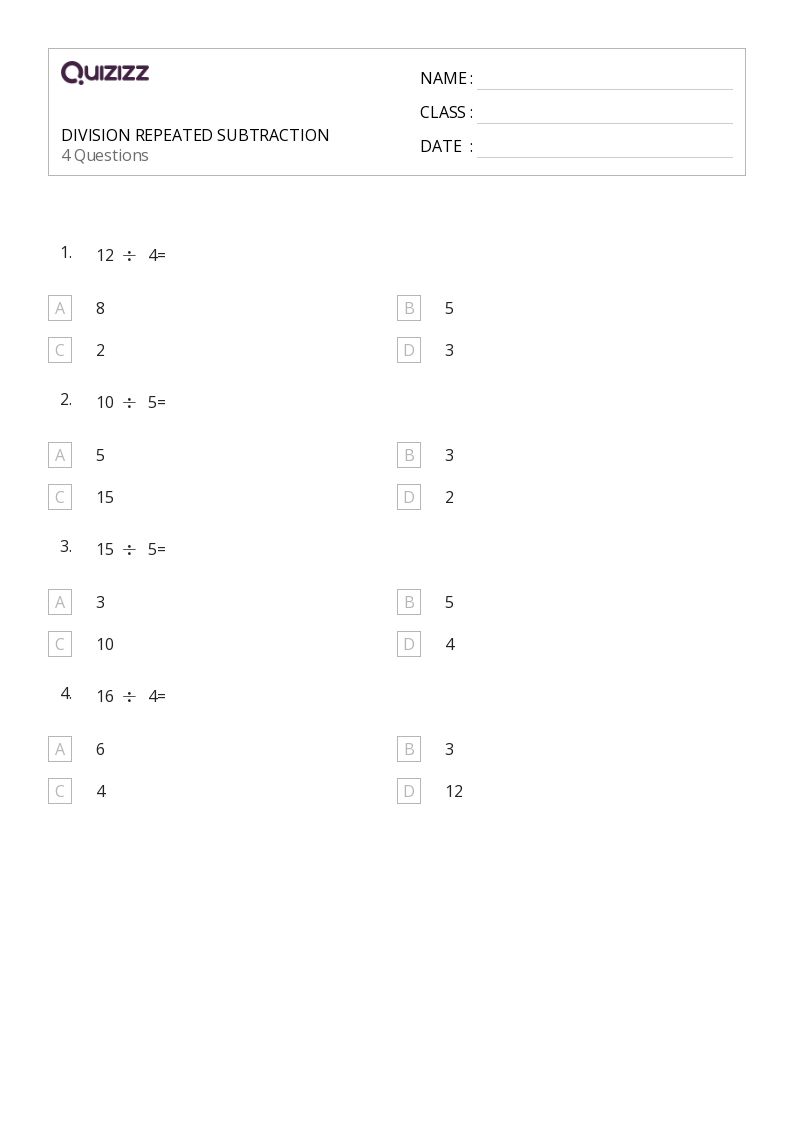 50+ Repeated Subtraction worksheets for 2nd Class on Quizizz ...