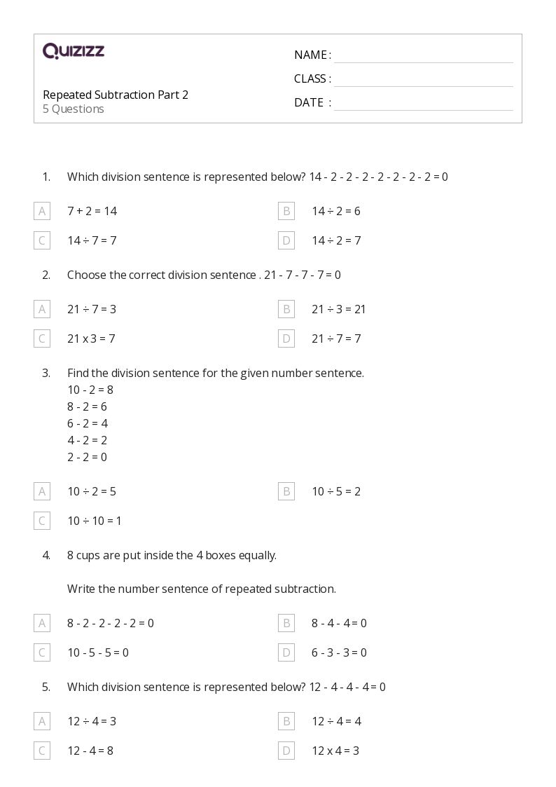 50+ Repeated Subtraction worksheets for 2nd Class on Quizizz ...
