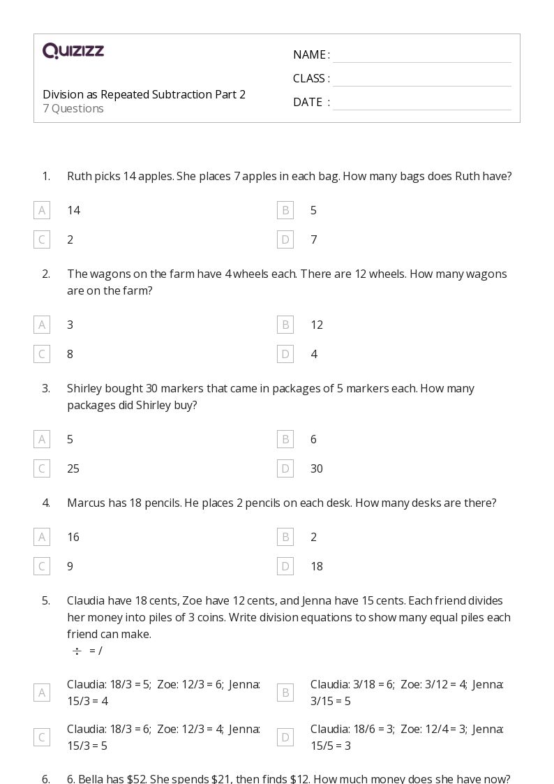 50+ Repeated Subtraction worksheets for 2nd Grade on Quizizz ...