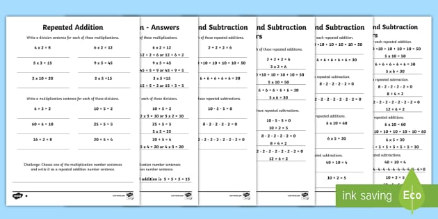 repeated subtraction worksheet 2nd