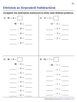 Division as Repeated Subtraction Worksheets