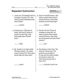 Repeated Subtraction Worksheet for 1st - 3rd Grade | Lesson Planet