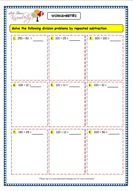 repeated subtraction worksheet 3rd grade