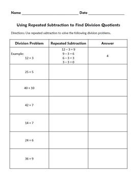 repeated subtraction worksheet 3rd
