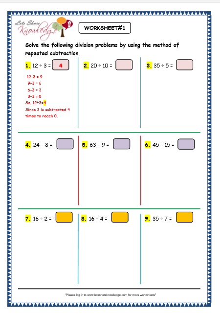 Grade 3 Maths Worksheets: Division (6.1 Division by Repeated ...