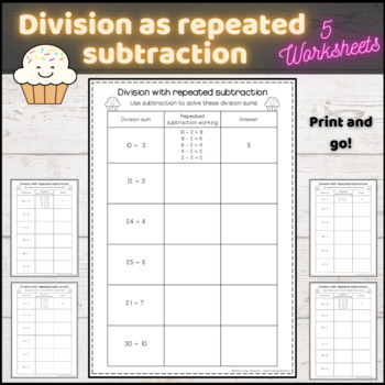 Division using repeated subtraction worksheets Division Strategies