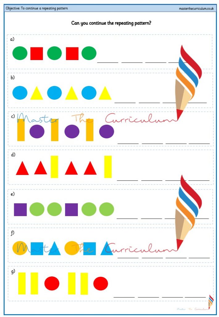 Free repeating pattern worksheet for early years, Download Free ...