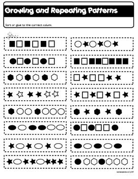 Repeating and Growing Pattern Sort and Task Cards | Math patterns ...