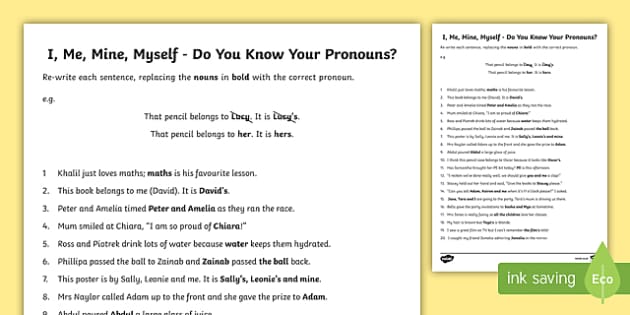 replace nouns with pronouns worksheet
