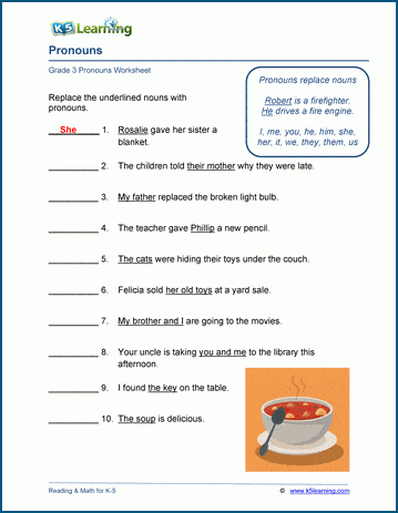 replacing nouns with pronouns worksheet