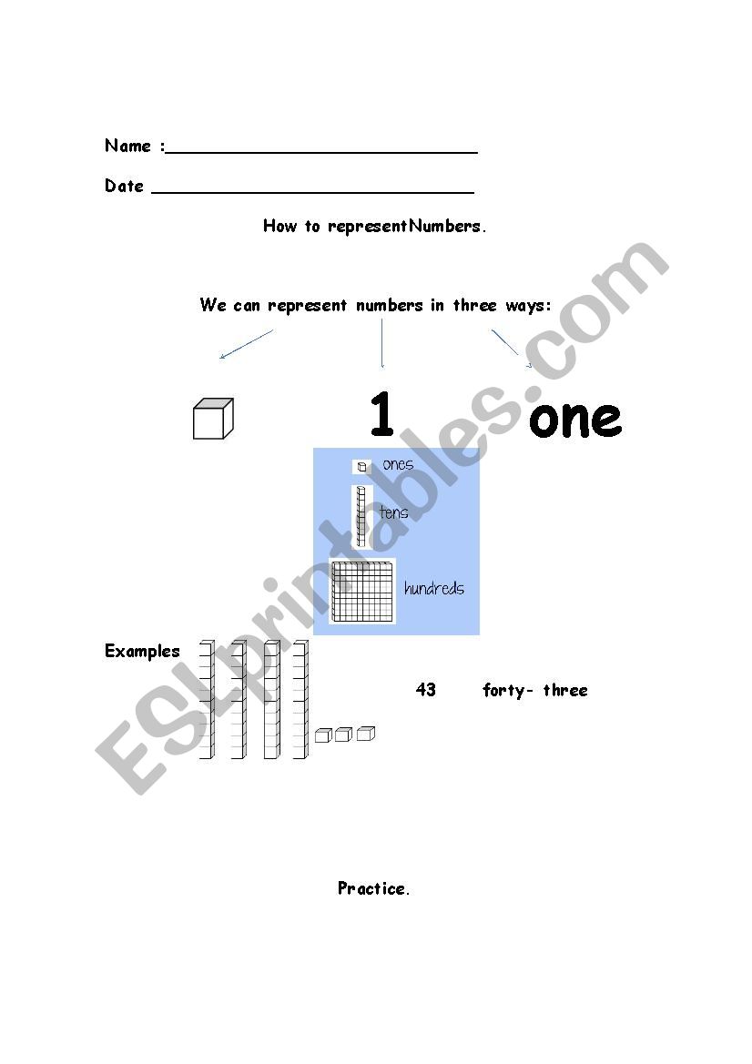 represent the number 100 worksheet