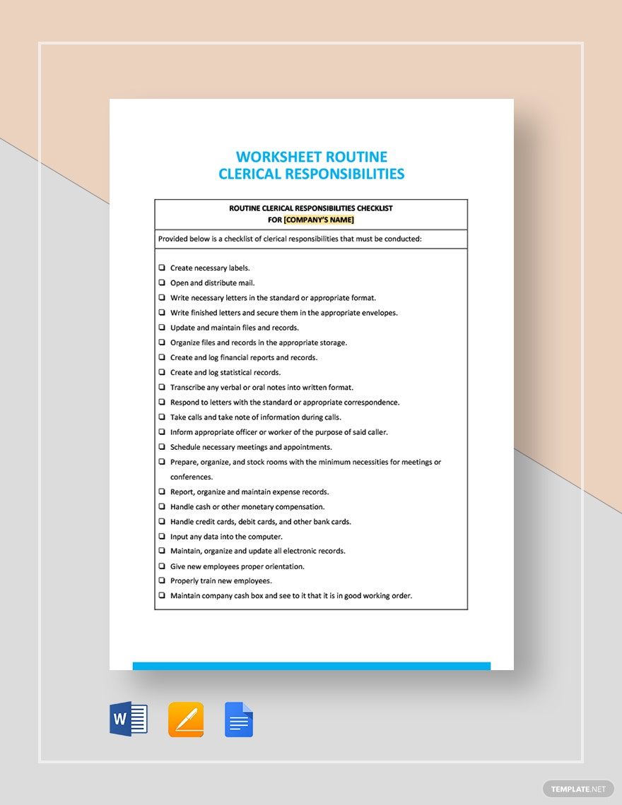 Worksheet Job Requirements Template in Word, Pages, Google Docs ...