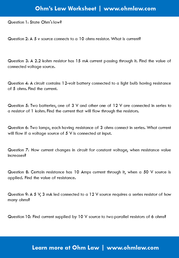 resistance calculations worksheet