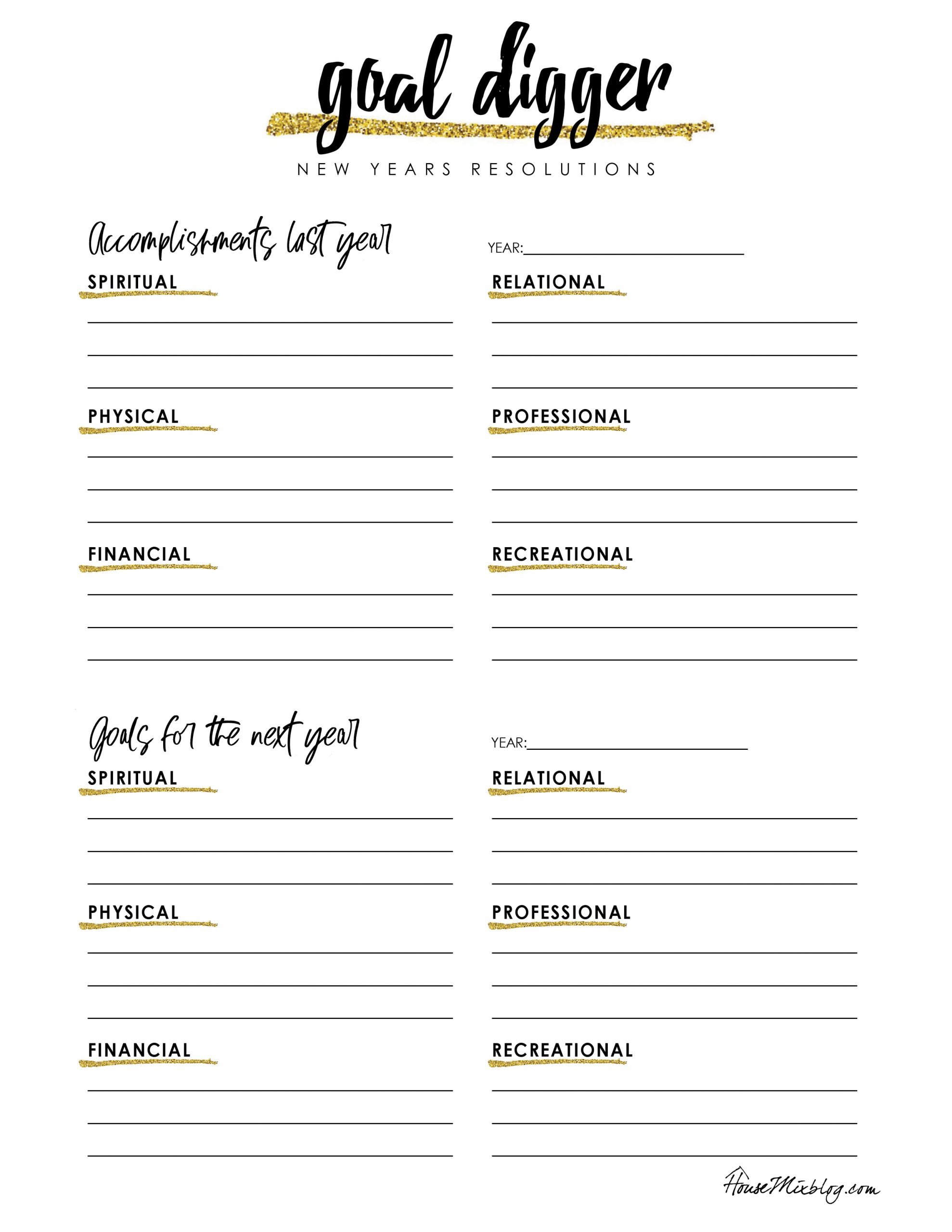 New Year resolutions worksheet - House Mix