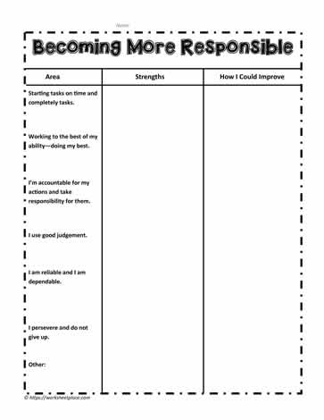 Responsibility Unit Worksheets