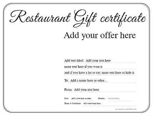 restaurants with printable gift certificates