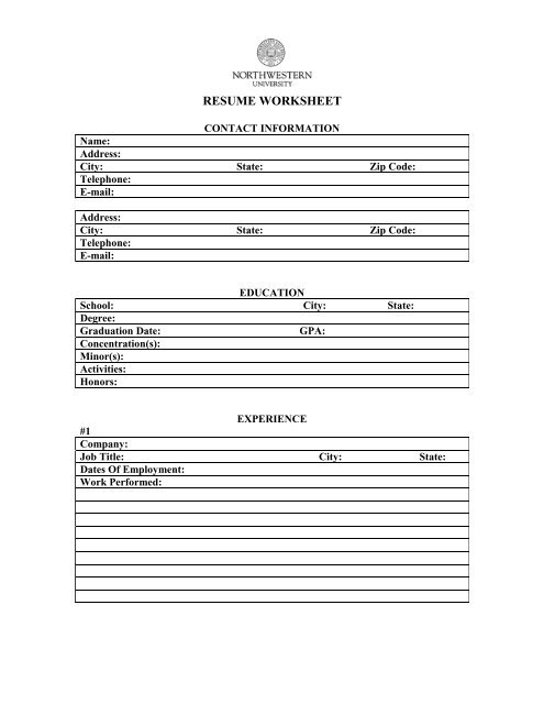RESUME WORKSHEET Worksheets Library - Resume Building Worksheet 16 