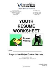 Youth Resume Worksheet: Resume Writing Worksheet for 10th - 12th ...