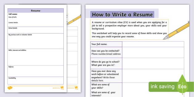 Resume Writing Worksheet Freshman - Resume Writing Worksheet 2 