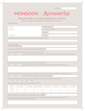 Sales Assistant Application Form - Fill Online, Printable ...