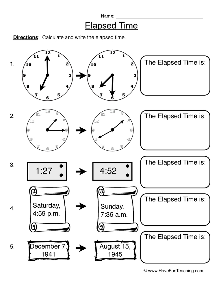 Elapsed Time Mixed Review Worksheet  