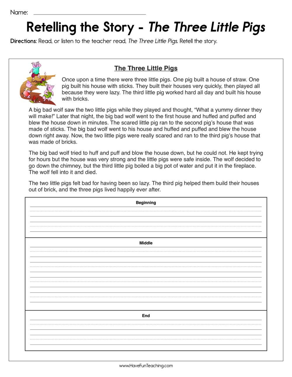 Retelling the Story The Three Little Pigs Worksheet - Have Fun ...