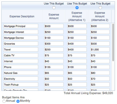 retirement expenses worksheet