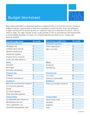 Retirement Budget Worksheet - Fill Online, Printable, Fillable ...