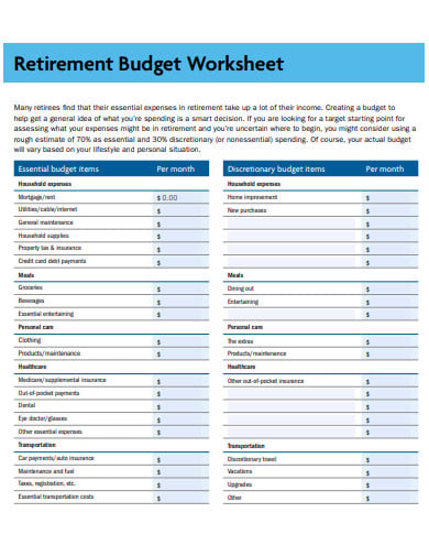 11+ Retirement Budget Worksheet Templates in PDF | DOC
