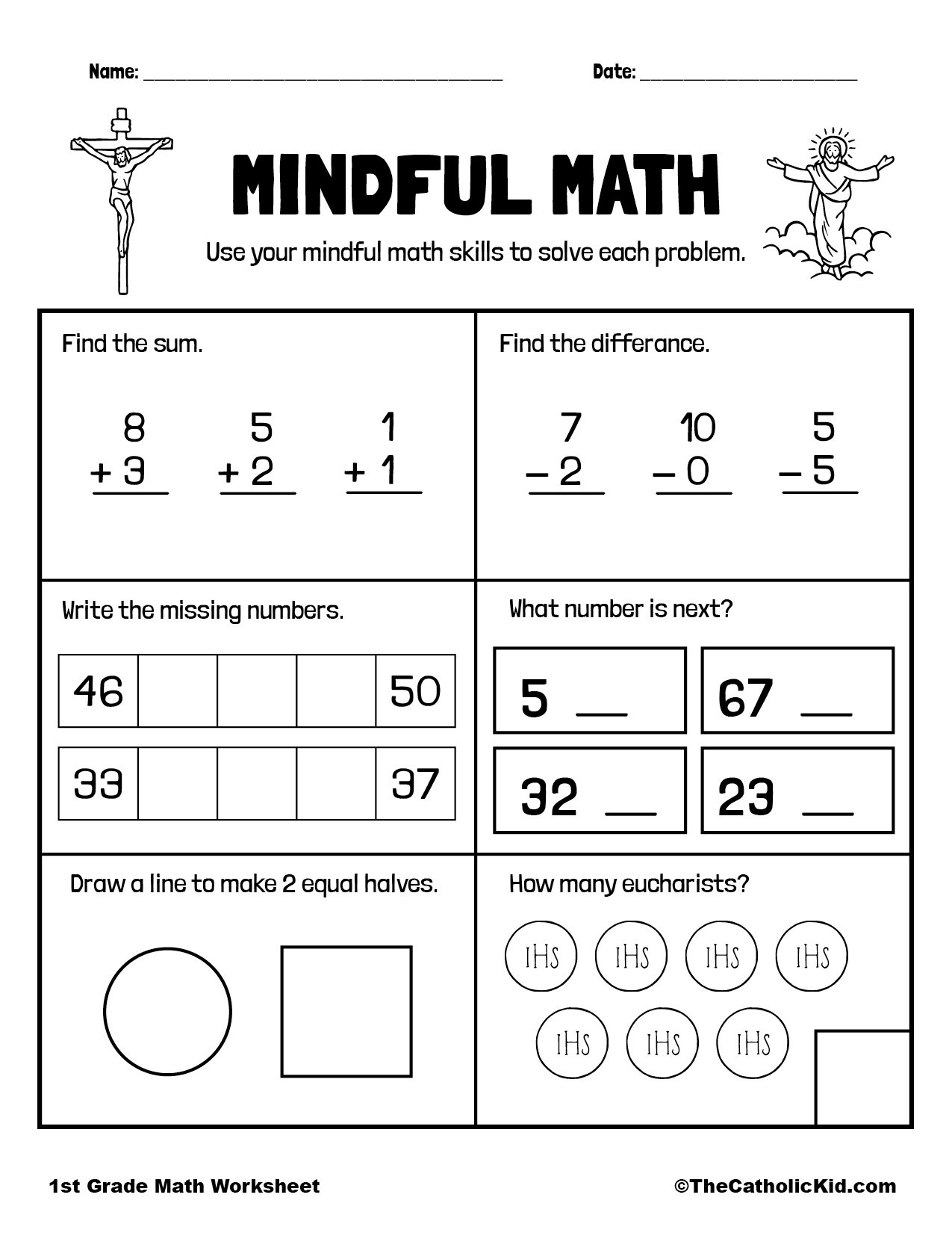 Math Review Page - 1st Grade Math Worksheet Catholic ...