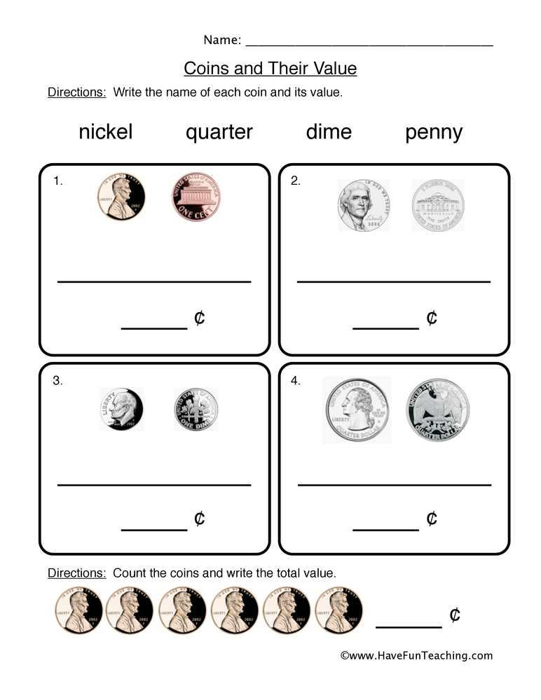 Coin Values Worksheet  