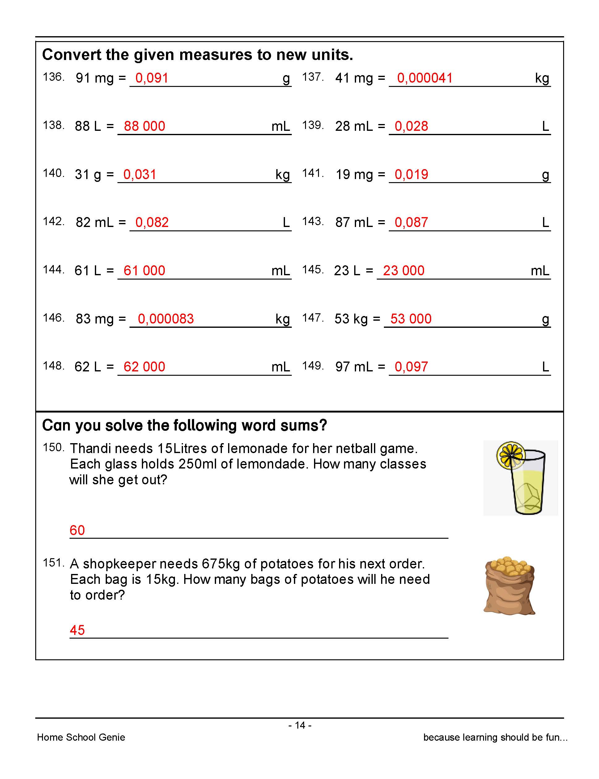 GRADE 4 MATH REVISION – FULL YEAR – 16PAGES WORKSHEETS / 16PAGES ...