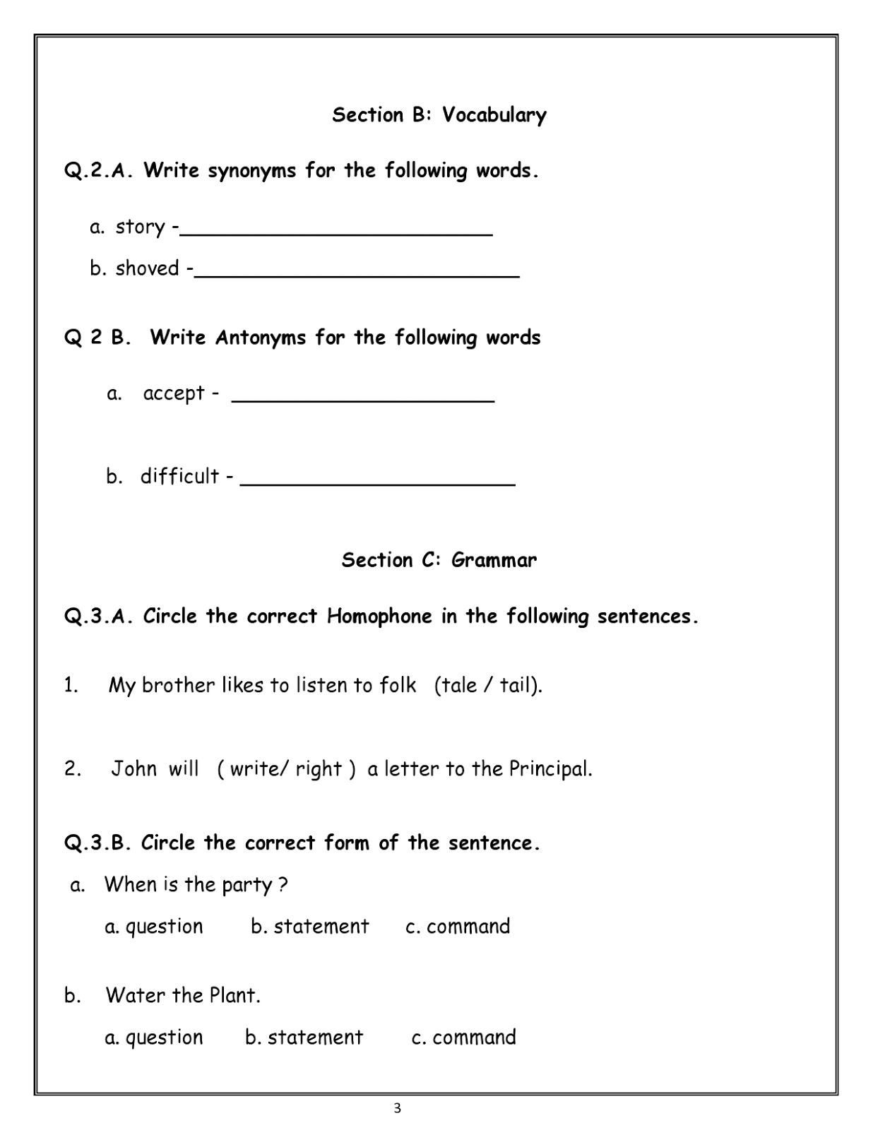 revision worksheet grade 4