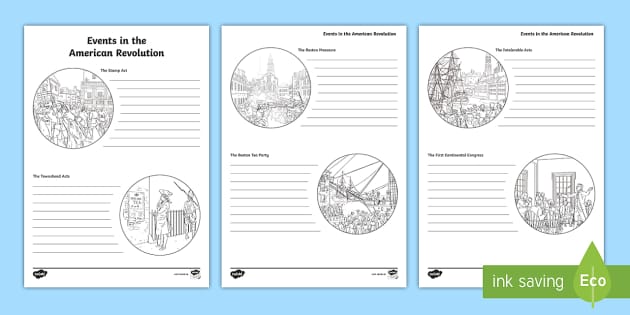 Events in the American Revolution Research Worksheets