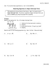writing equations in slope int form more practice.pdf - Unit 4 L-1 ...