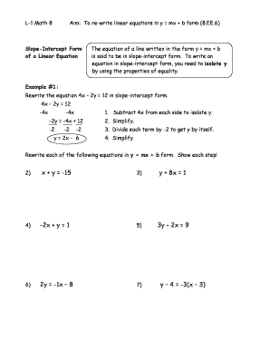 rewrite equation in slope intercept form worksheet