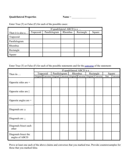 rhombus properties worksheet