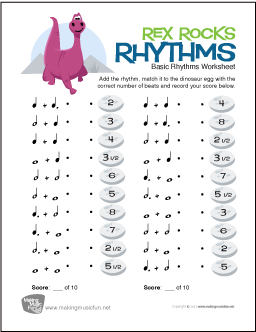 Rex Rocks Rhythms | Free Basic Rhythms Worksheet